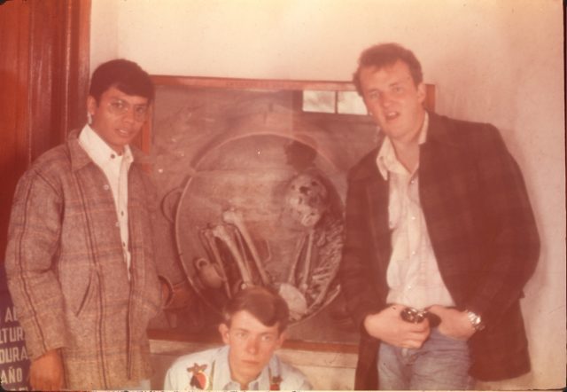 At Zaculeu, February 2, 1976. Elders Argueta, Richman, and Robbins in the museum.