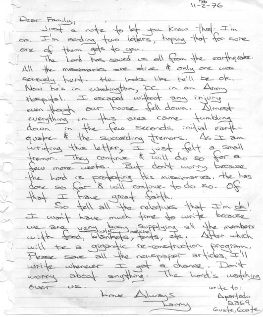 Letter home February 11, 1976.