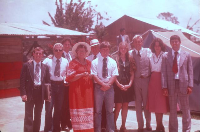 Elder Wait, Elder Worthington, Elder Bernhardt, Sister Powell, Brother Powell, Elder Howard, Sister Sharp, Elder Schmolinger, Sister Hyer, and Elder Warnock